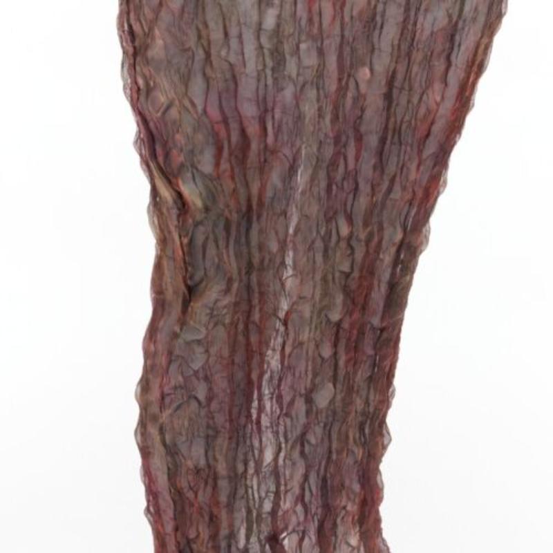 KAAT TILLEY Vintage brown red green crinkled round neck  sheer dress FR36 S For Sale 2