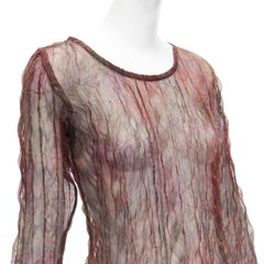 KAAT TILLEY Vintage green crinkled round neck long sleeves sheer dress FR36 S