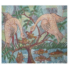 Kaballa Sylvestre, "Oiseaux et Poisson", acrylique on canvas, signed and dated.