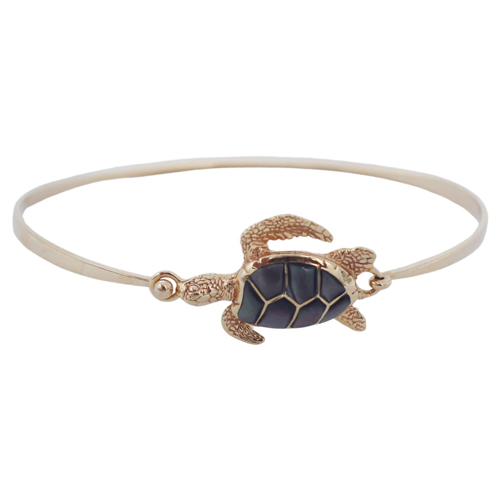 KABANA 14K Gold MOP Inlay Turtle Bangle Bracelet For Sale