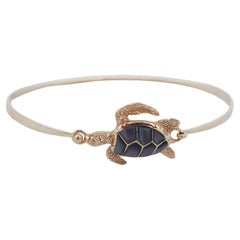 Used KABANA 14K Gold MOP Inlay Turtle Bangle Bracelet