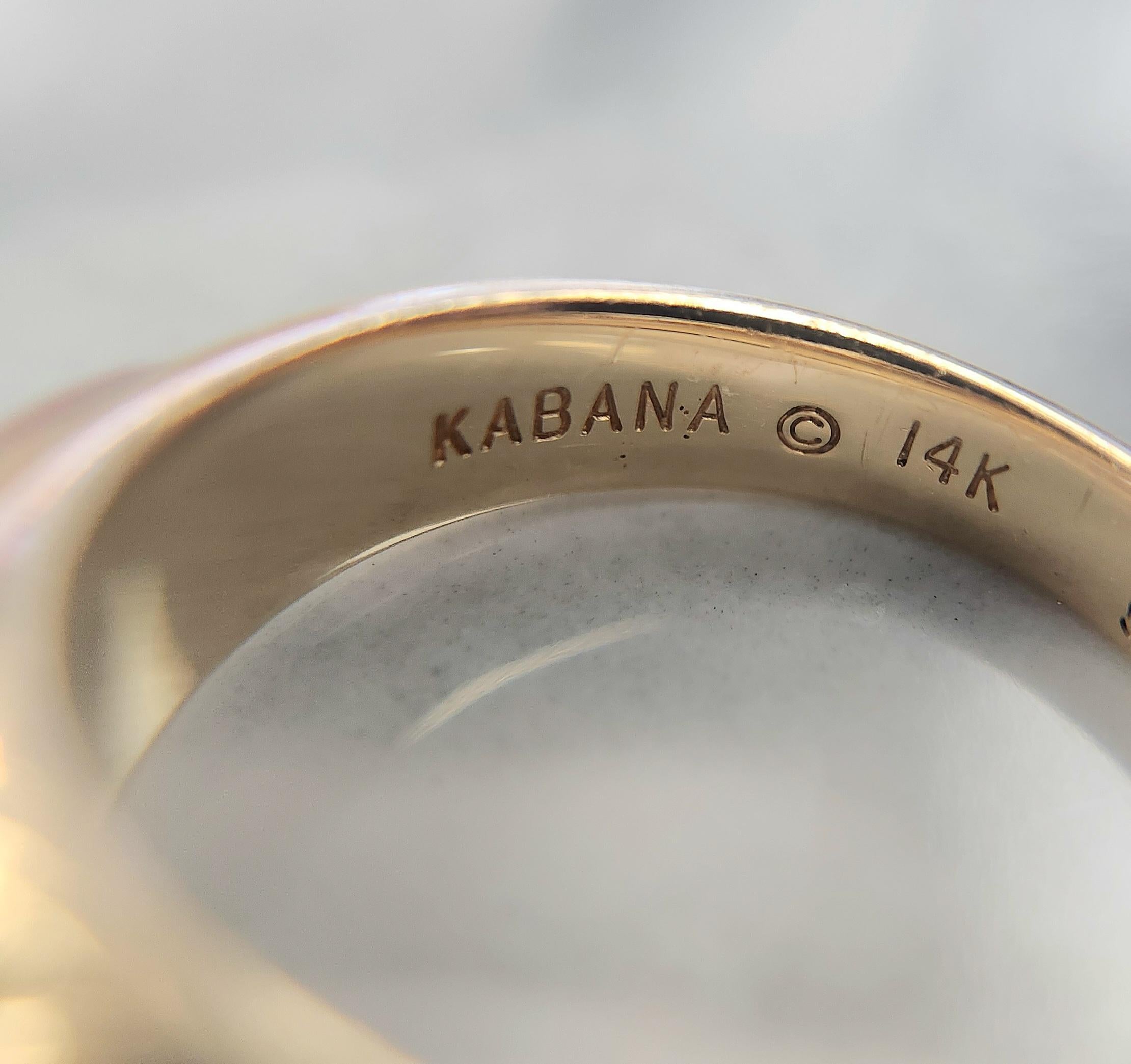Kabana 14K Gold Perlmutt Mosaik & Diamant Akzent Ring - Größe 8 (Rundschliff) im Angebot