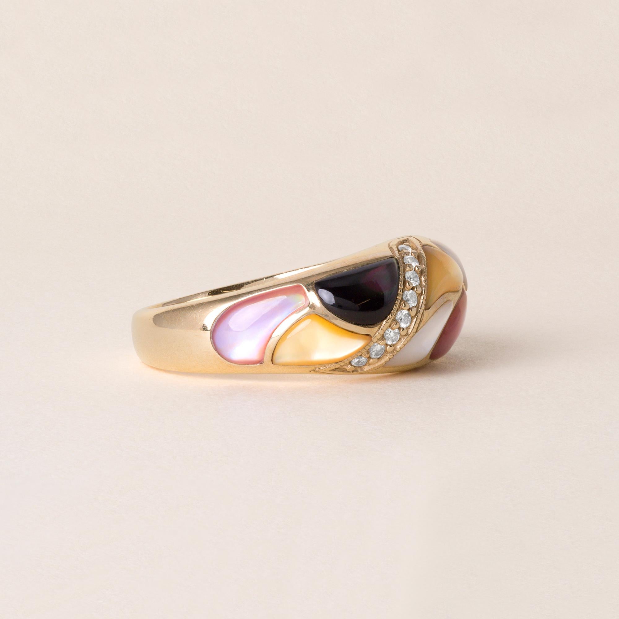 Kabana 14K Gold Perlmutt Mosaik & Diamant Akzent Ring - Größe 8 im Angebot 1
