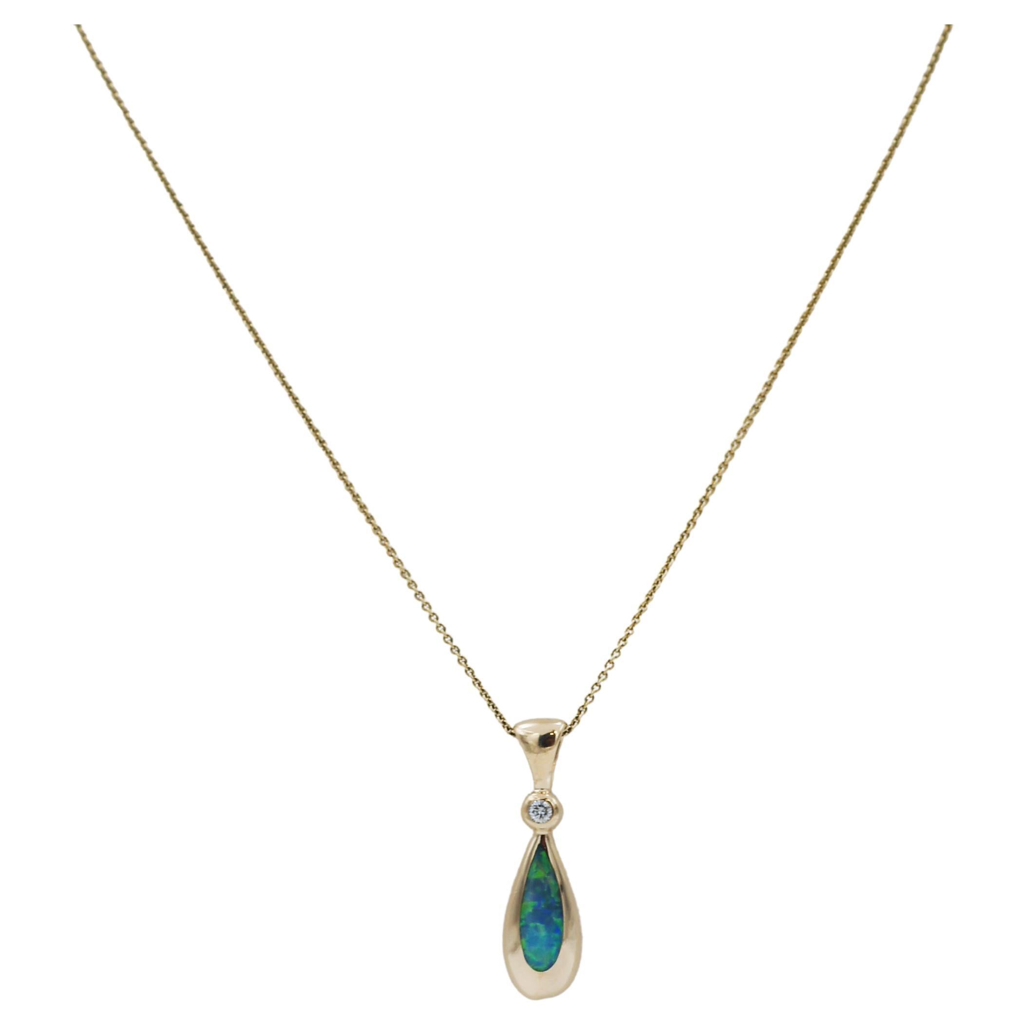 KABANA 14K Gold Opal diamond Necklace For Sale