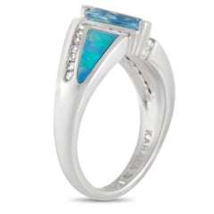 Kabana 14K White Gold Diamond, Aquamarine, and Inlaid Opal Ring