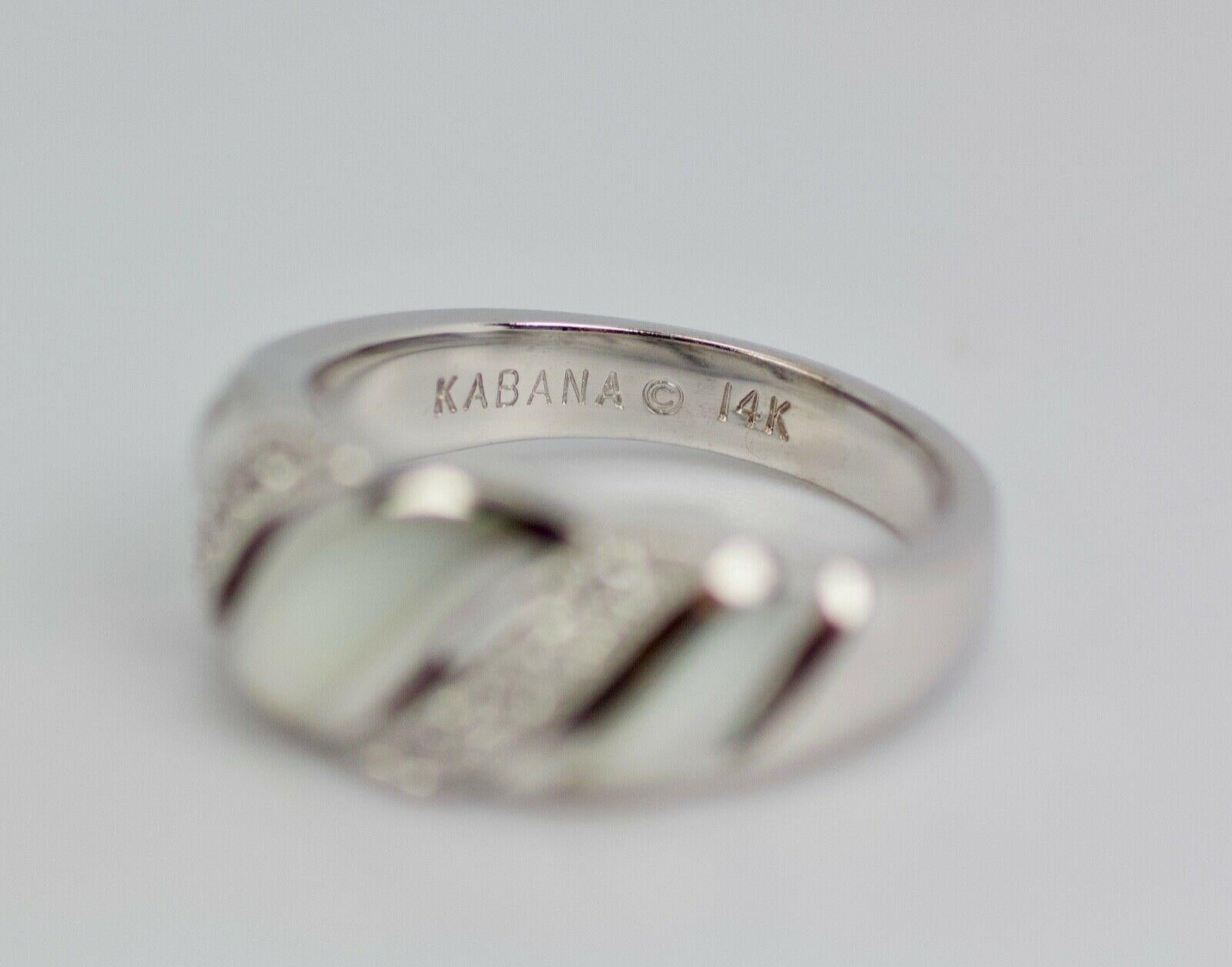 Kabana 14 Karat Weißgold Ring mit rundem Diamant und Perlmutt-Intarsien (Rundschliff)