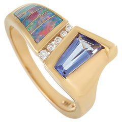 Kabana 14K Yellow Gold 0.08 Ct Diamond, Tanzanite, and Inlaid Opal Ring
