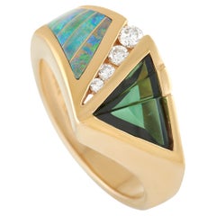 Kabana 14K Yellow Gold 0.15 Ct Diamond, Tourmaline, and Inlaid Opal Ring