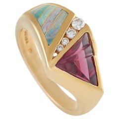 Kabana 14K Yellow Gold 0.15 Ct Diamond, Tourmaline, and Inlaid Opal Ring