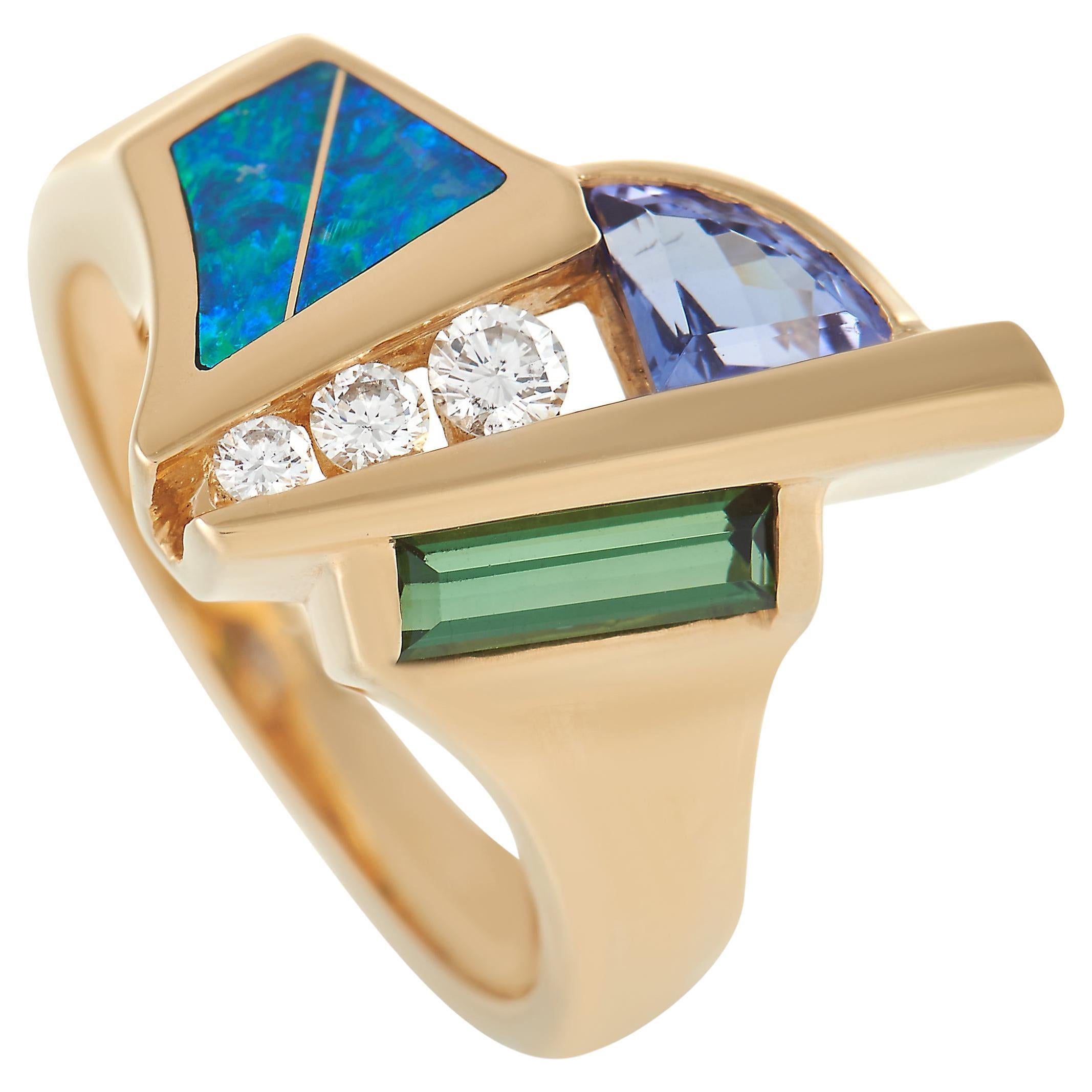Kabana 14K Yellow Gold 0.16 Ct Diamond, Tourmaline, Tanzanite, and Inlaid Opal