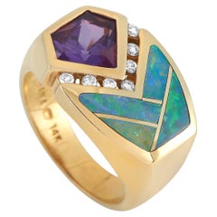 Kabana 14K Yellow Gold 0.17 Ct Diamond, Amethyst, and Opal Ring