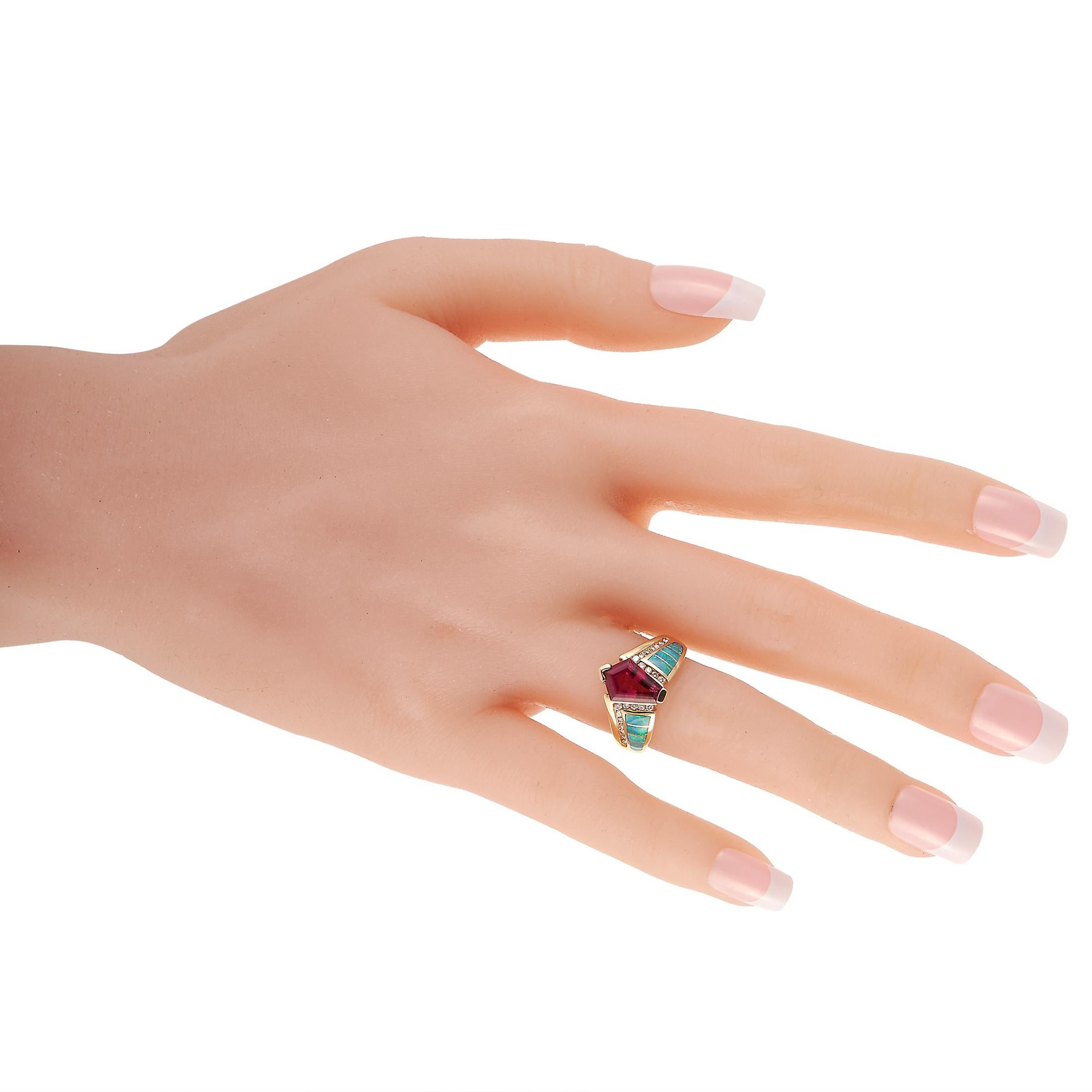 Kabana Ring, 14 Karat Gelbgold 0,20 Karat Diamant, Turmalin und Opal mit Intarsien (Gemischter Schliff)