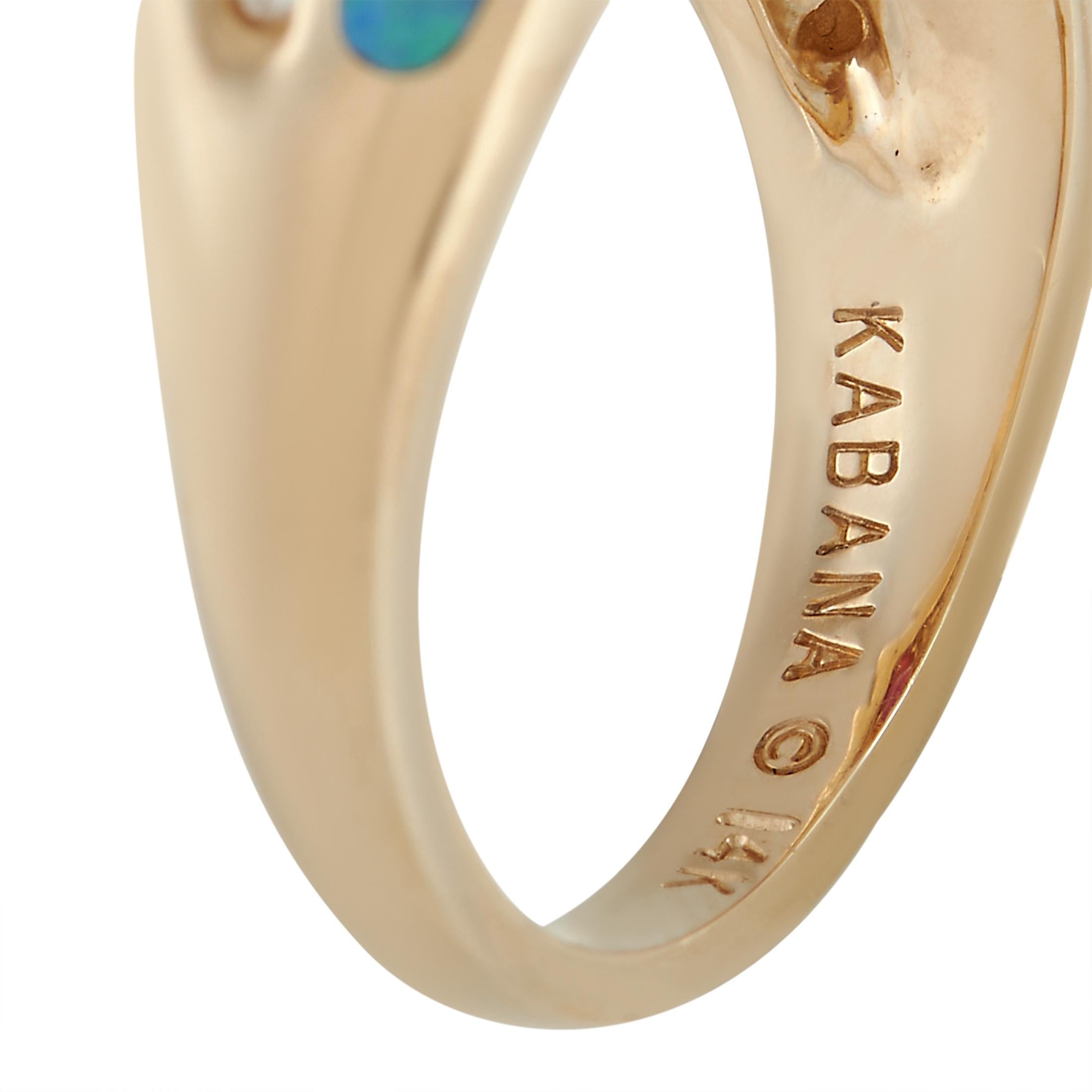 Kabana Ring, 14 Karat Gelbgold 0,20 Karat Diamant, Turmalin und Opal mit Intarsien im Zustand „Neu“ in Southampton, PA