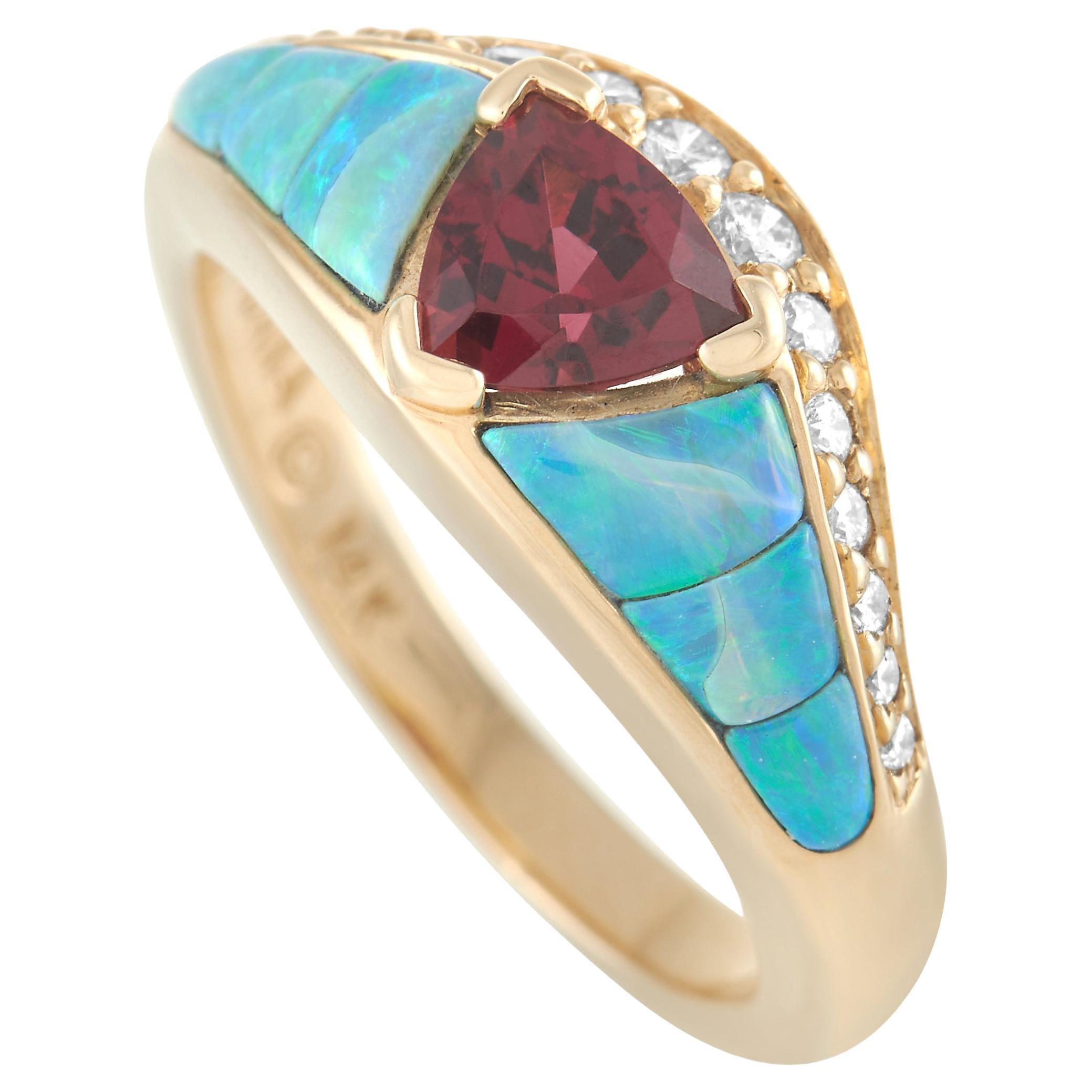 Kabana 14K Yellow Gold 0.20 Ct Diamond, Tourmaline, and Inlaid Opal Ring