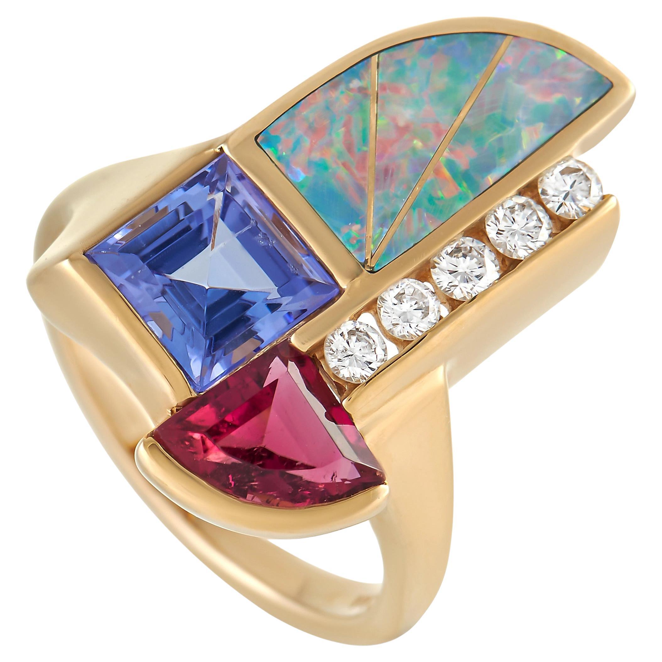 Kabana 14K Yellow Gold 0.20 Ct Diamond, Tourmaline, Tanzanite, and Inlaid Opal