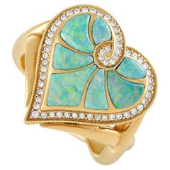 Kabana 14K Yellow Gold 0.21 Ct Diamond and Inlaid Opal Ring