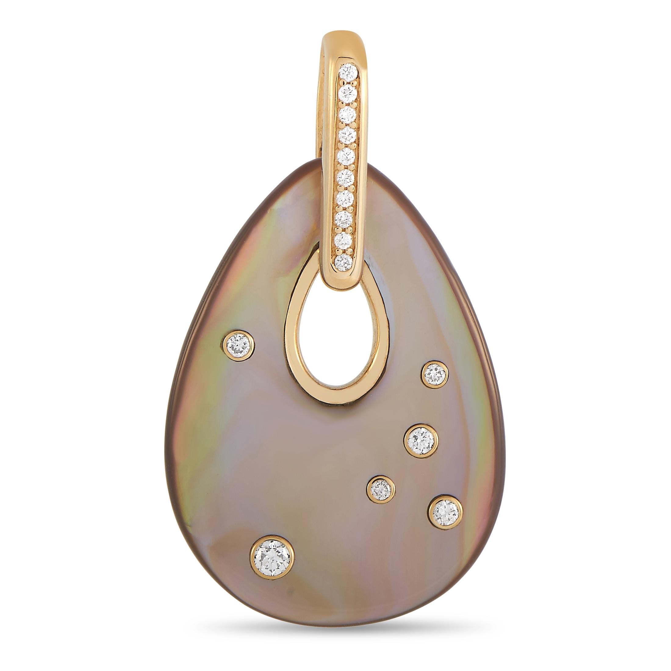 Mixed Cut Kabana 14K Yellow Gold 0.21 Ct Diamond and Mother of Pearl Pendant For Sale