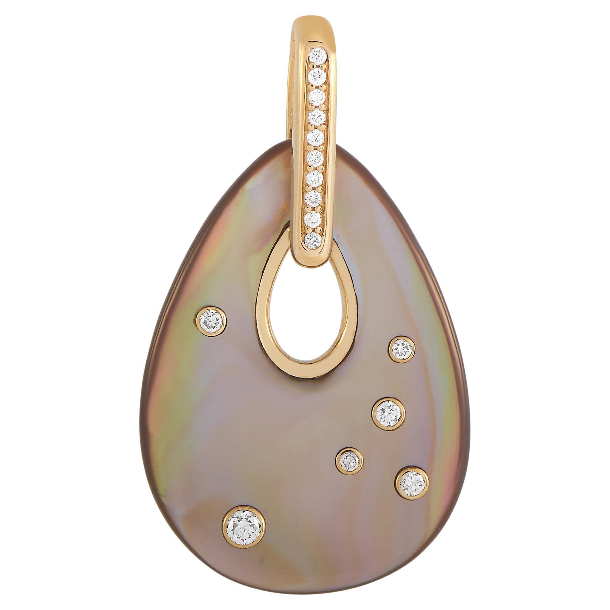 Kabana 14K Yellow Gold 0.21 Ct Diamond and Mother of Pearl Pendant For Sale