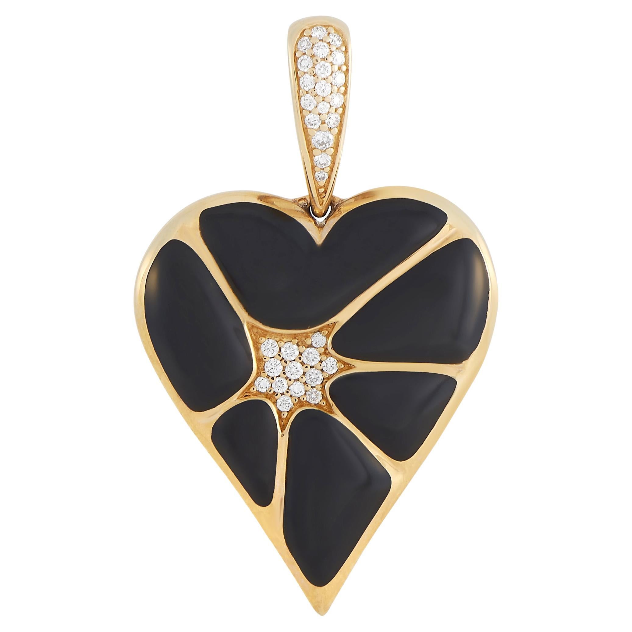 Kabana 14K Yellow Gold 0.21 Ct Diamond and Onyx Heart Pendant