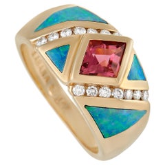 Kabana 14K Yellow Gold 0.21 Ct Diamond, Tourmaline and Inlaid Opal Ring