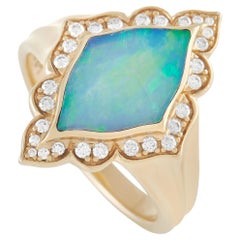 Kabana 14K Yellow Gold 0.25 Ct Diamond and Inlaid Opal Ring