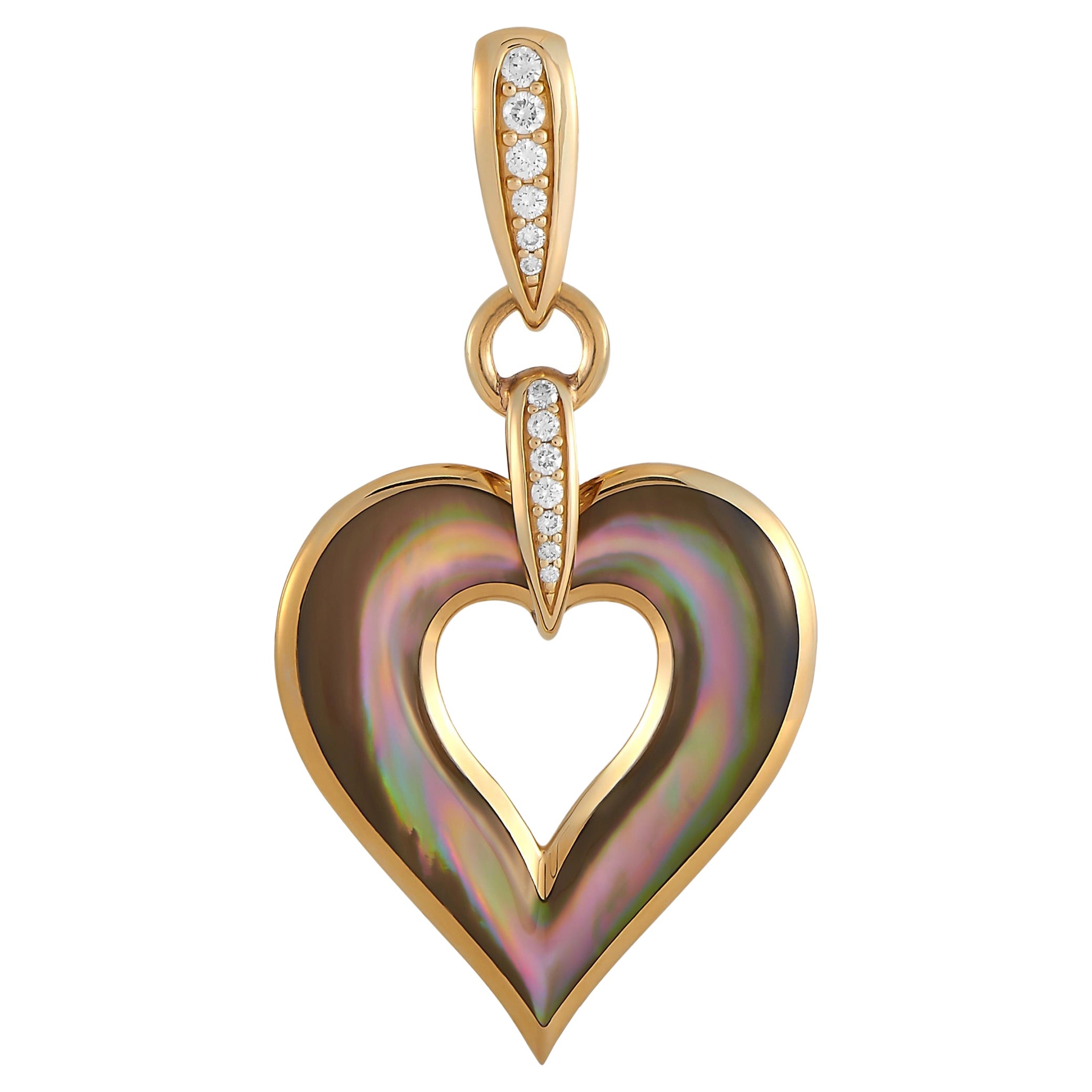 Kabana 14K Gelbgold 0,25 Karat Diamant und Perlmutt Herz Anhänger