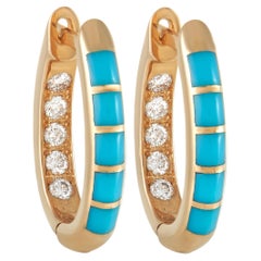 Kabana 14K Yellow Gold 0.25 Ct Diamond and Turquoise Hoop Earrings