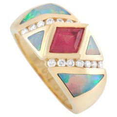 Kabana 14K Yellow Gold 0.25 Ct Diamond, Tourmaline, and Inlaid Opal Ring