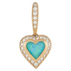 Kabana 14K Yellow Gold 0.26 Ct Diamond and Inlaid Opal Heart Pendant