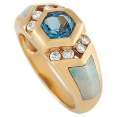 Kabana 14K Yellow Gold 0.30 Ct Diamond, Topaz, and Inlaid Opal Ring