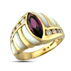KABANA 14K Yellow Gold 0.32ct Diamond, Tourmaline and Mother of Pearl Ring
