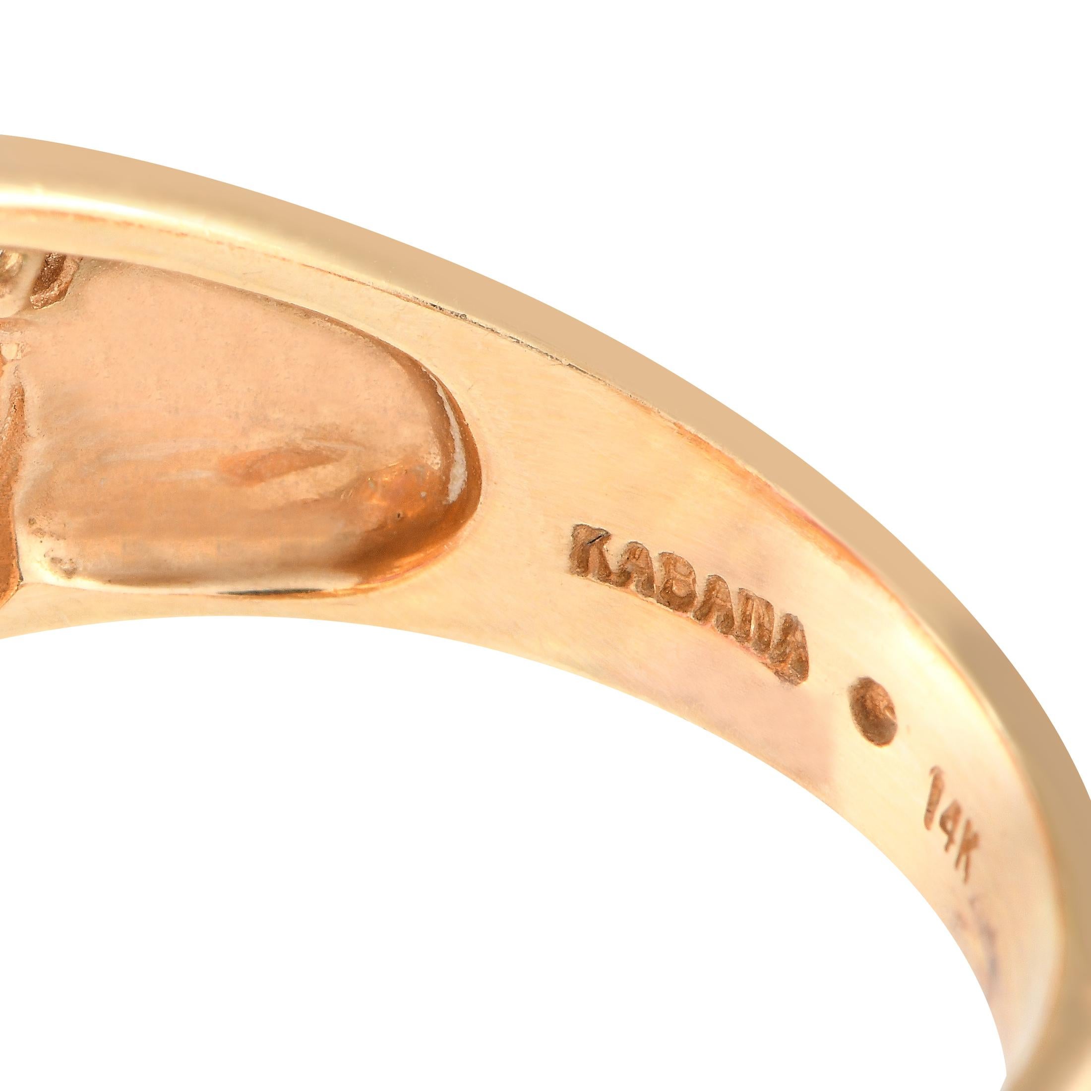 Kabana, bague en or jaune 14 carats, diamant 0,32 carat, tourmaline et nacre Excellent état - En vente à Southampton, PA