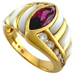 KABANA 14K Yellow Gold 0.32ct Diamond, Tourmaline and Mother of Pearl Ring
