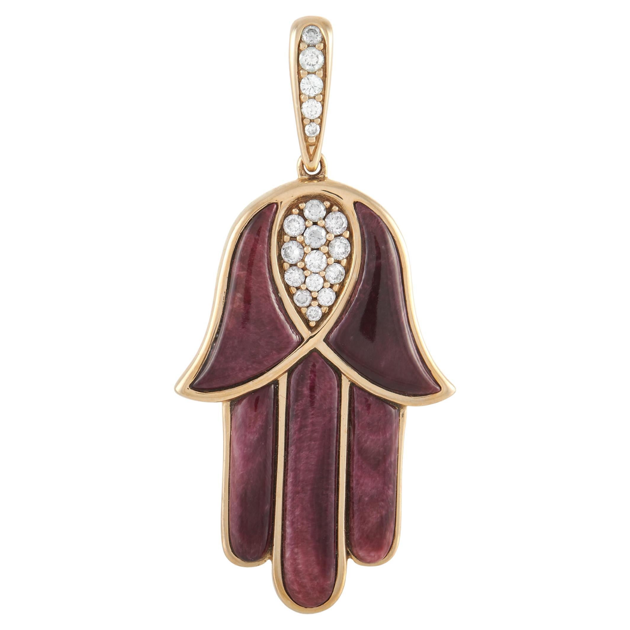 Kabana Pendentif Hamsa en or jaune 14 carats avec diamants 0,33 carat en vente