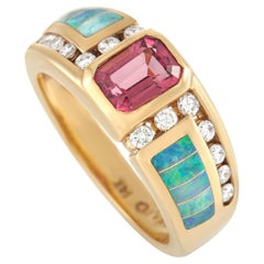 Kabana 14K Yellow Gold 0.35 Ct Diamond, Tourmaline, and Inlaid Opal Ring