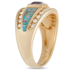 Kabana 14K Yellow Gold 0.48 Ct Diamond, Tanzanite, and Inlaid Opal Ring