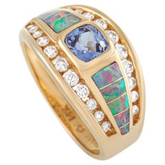 Kabana 14K Yellow Gold 0.48 Ct Diamond, Tanzanite, and Inlaid Opal Ring