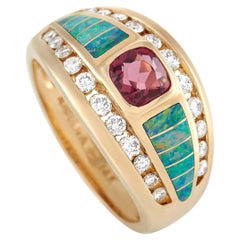 Kabana 14K Yellow Gold 0.48 Ct Diamond, Tourmaline and Inlaid Opal Ring