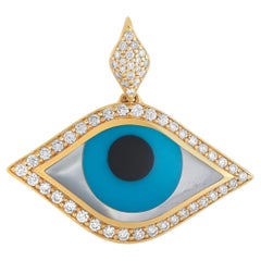 Kabana 14K Yellow Gold 0.55 Ct Diamond, Turquoise, and Mother of Pearl Evil Eye