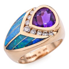 Kabana Bague en or jaune 14k incrustée d'améthyste, de diamant et d'opale
