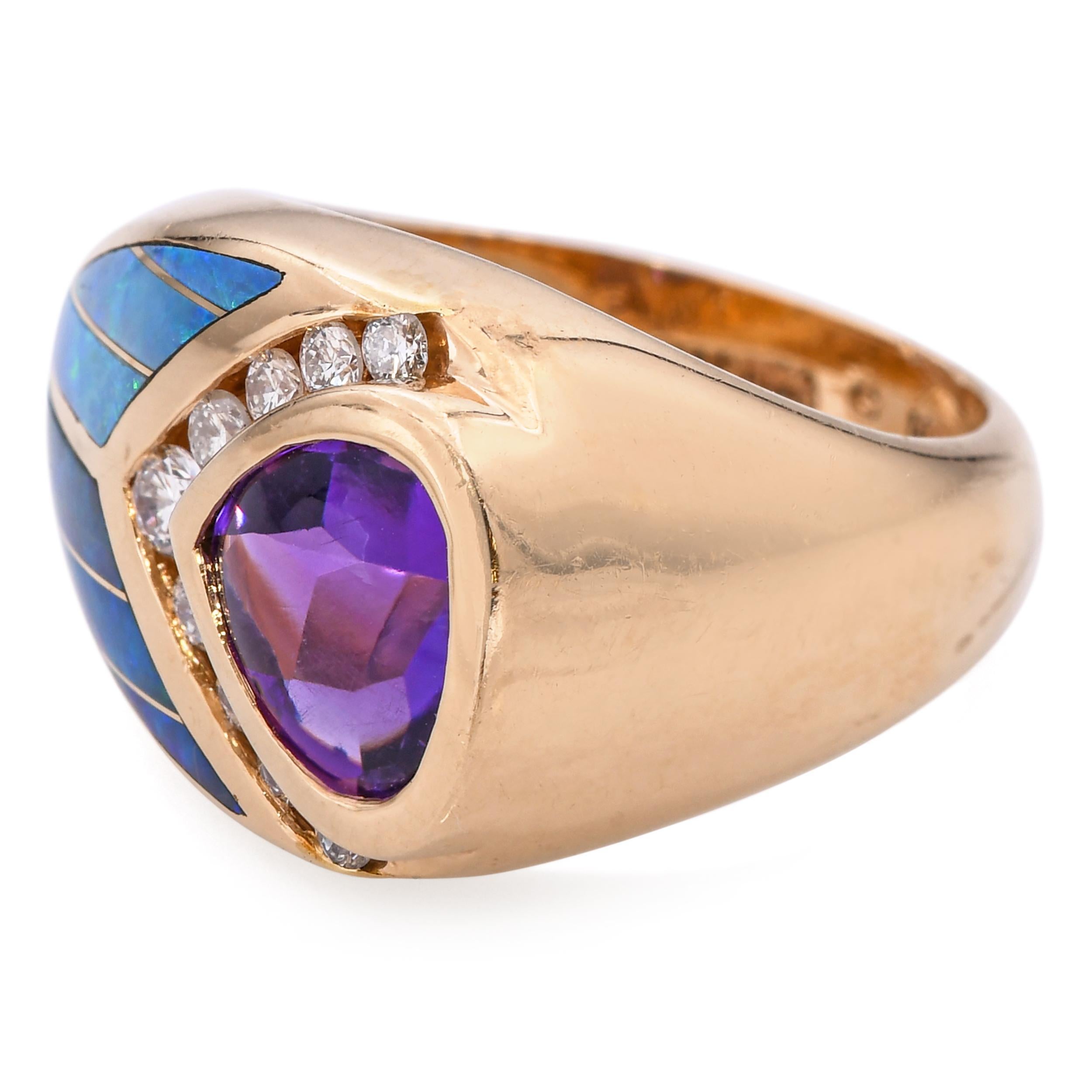 Anello con intarsio di diamanti e opali in oro giallo Kabana 14k In condizioni buone in vendita a New York, NY