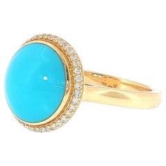 Kabana 14K Yellow Gold Cabochon Turquoise Diamond Halo Ring — Size 8
