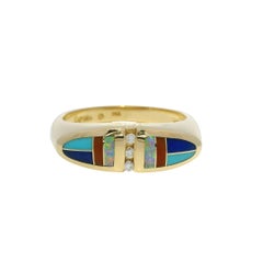 Kabana 14k Yellow Gold Enamel, Opal & Diamond Accented Ring In Stock