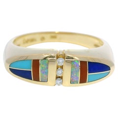 Kabana 14k Yellow Gold Enamel, Opal & Diamond Accented Ring In Stock