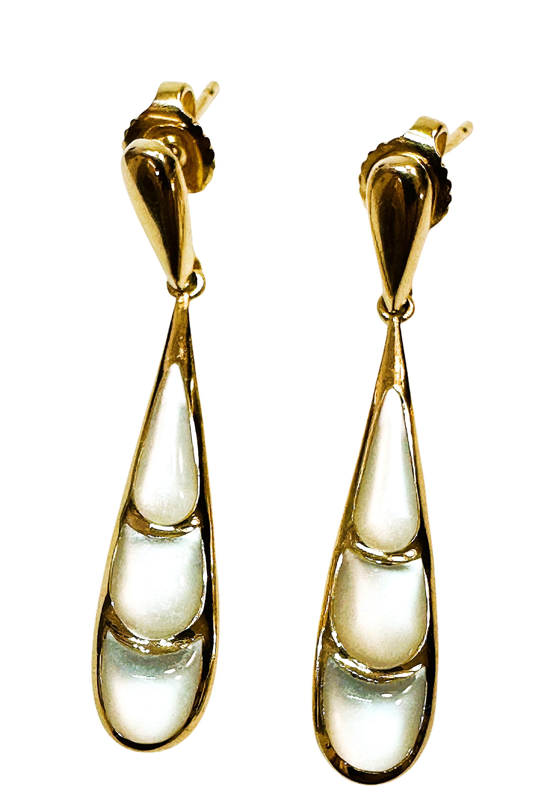 Kabana 14k Yellow Gold Mother of Pearl Post Dangle Earrings 5