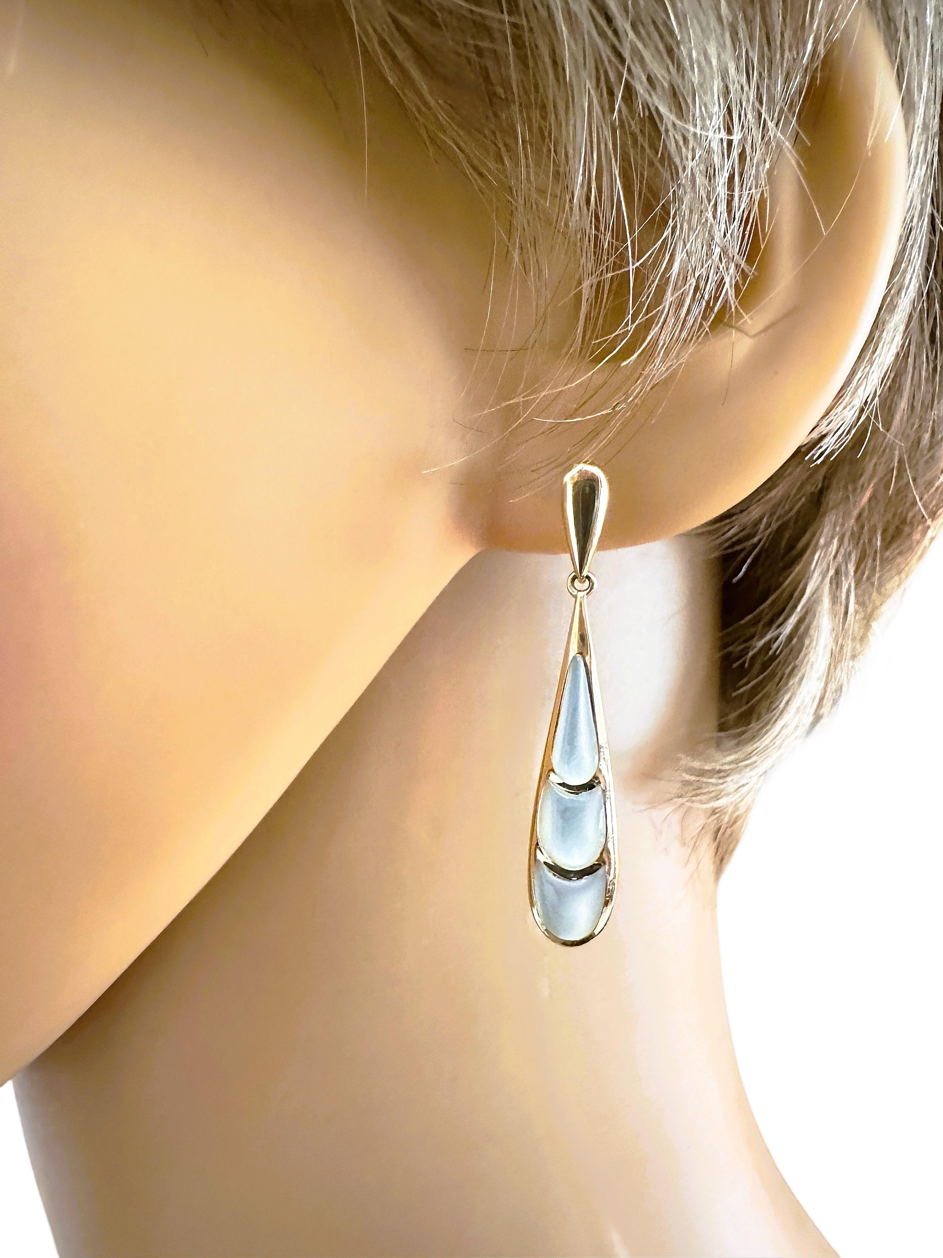 Art Deco Kabana 14k Yellow Gold Mother of Pearl Post Dangle Earrings