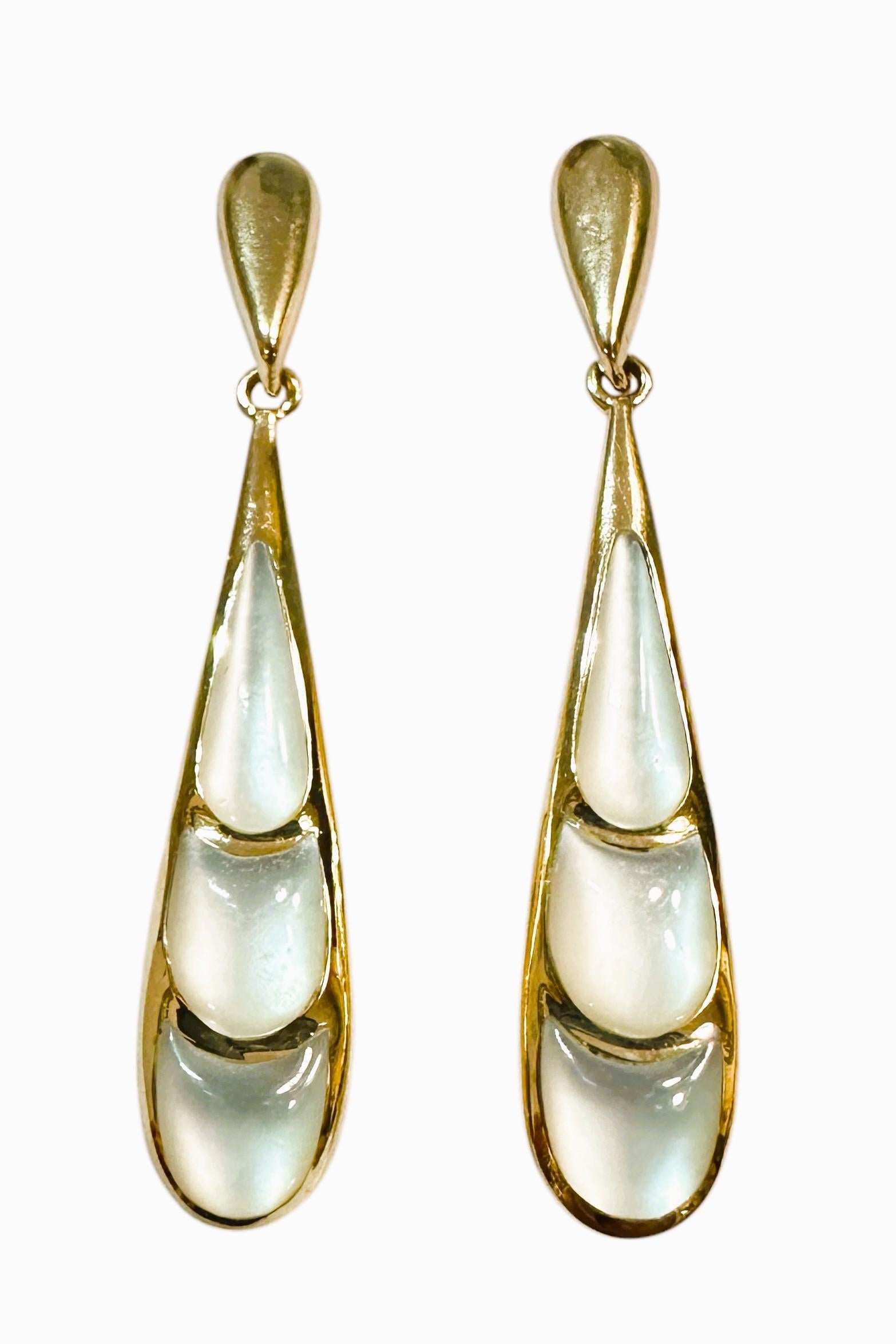 Mixed Cut Kabana 14k Yellow Gold Mother of Pearl Post Dangle Earrings