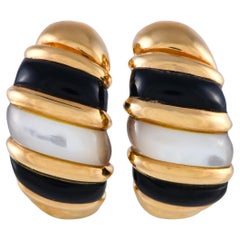 Kabana 14K Yellow Gold Onyx and Mother of Pearl Earrings