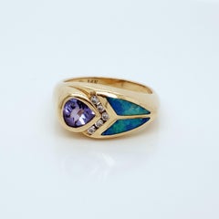 Kabana 14 Karat Yellow Gold, Tanzanite, Opal and Diamond Ring