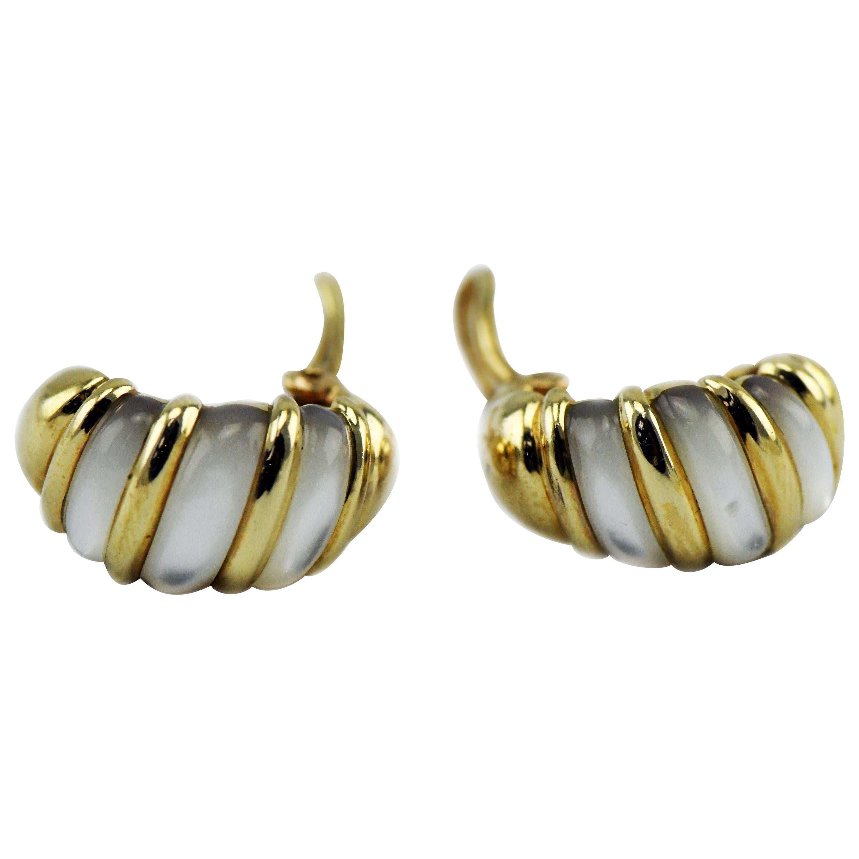 Kabana 14 Karat Yellow Solid Gold Mother of Pearl Inlay Earrings For Sale